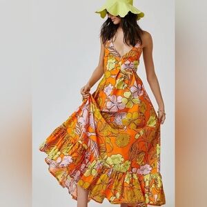 Plenty by Tracey Reese V Neck Orange Floral Maxi
